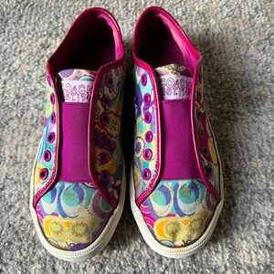 Coach Multicolor Canvas Slip-On Flats with Magenta Accents